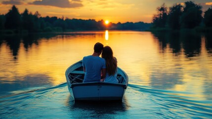 Romantic Sunset Boat Ride on a Serene Lake