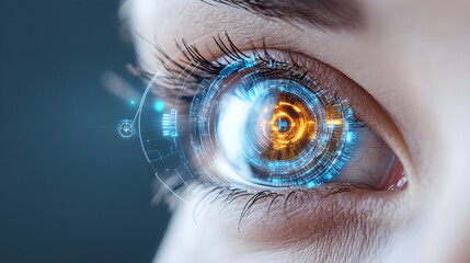 A detailed closeup of a human eye, showcasing the iris and pupil 