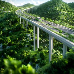 Fototapeta premium Elevated Highway Through Lush Green Forest.