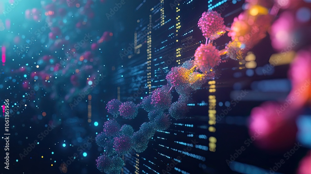 Poster abstract representation of data and code with glowing spheres