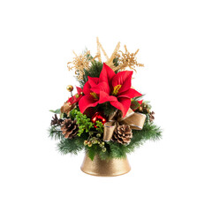 Christmas Poinsettia Centerpiece with Gold Bell