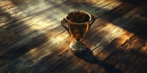Golden Trophy on Wooden Floor