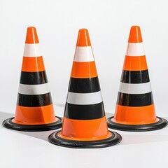 A set of traffic cones isolated on a clean white background.