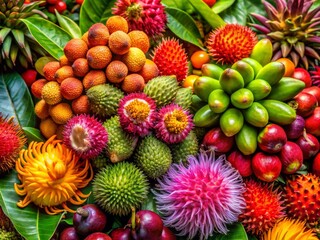 Fototapeta premium Captivating Product Photography of Wild Plants in Borneo, Indonesia - Vibrant Flowers and Exotic Fruits in Their Natural Habitat