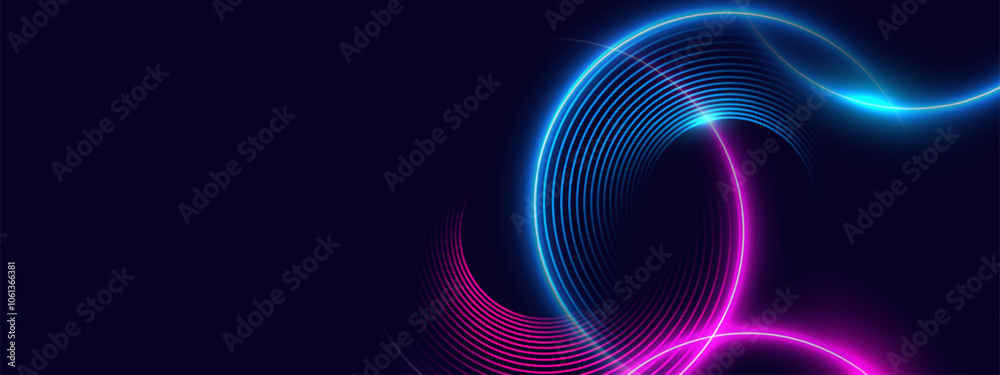 Poster futuristic neon circle abstract background with vibrant light effects. vector illustration.