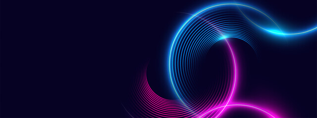 Futuristic neon circle abstract background with vibrant light effects. Vector illustration.