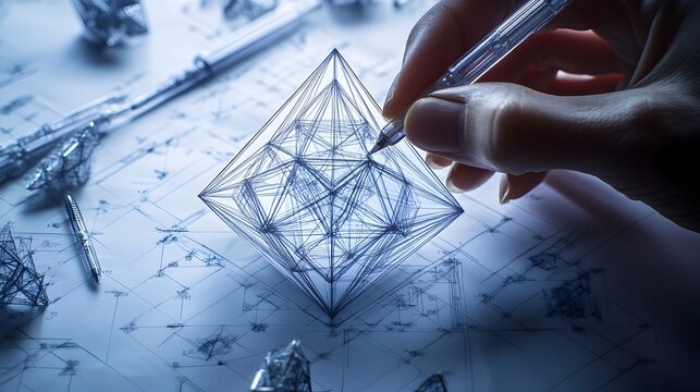 Precise Technical Drawings of Intricate Geometric Origami Schematics and Hypercube Patterns
