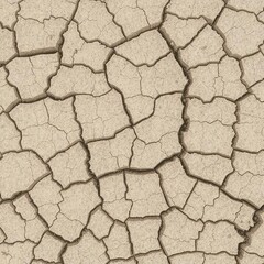 An overhead view of cracked and dry earth, with the cracks forming abstract geometric patterns.