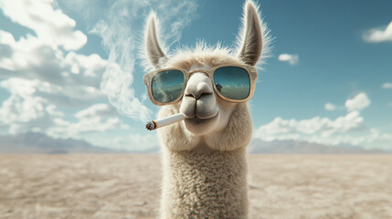 Obraz premium Stylish Llama Relaxing with a Cigarette