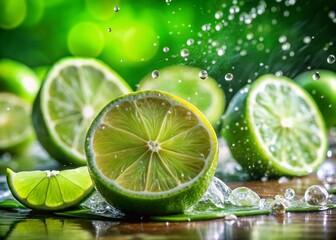 Close-Up of Freshly Sliced Limes with Long Exposure Effect - Vibrant, Juicy, and Refreshing Citrus Imagery for Food and Beverage Photography