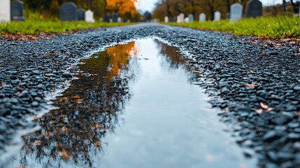 Fototapeta premium Serene Reflection on Cemetery Pathway