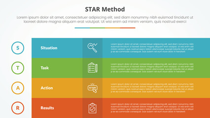 STAR method infographic concept for slide presentation with box table fullpage colorful with 4 point list with flat style