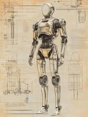 Vintage Style Technical Manual for Maintaining a Sleek Chrome and Steel Robot Coworker