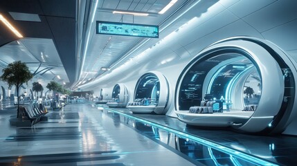 Futuristic and Sleek Airport Interior Design with Innovative Seating Pods