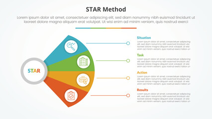 STAR method infographic concept for slide presentation with fan propeller shape with line connection with 4 point list with flat style © fatmawati