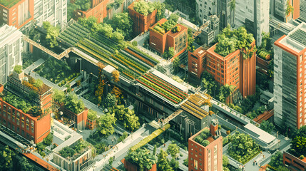 Naklejka premium A detailed illustration of urban farming initiatives, highlighting how cities can produce food sustainably.