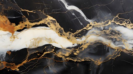 Abstract marble texture featuring black, white, and gold veins.