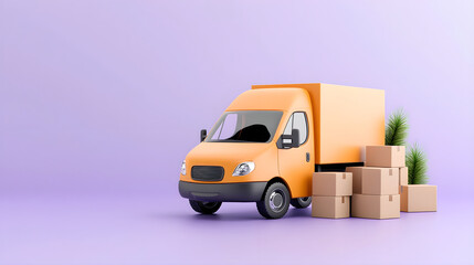 A colorful cartoon truck delivering cargo on the road, set against a white background, showcasing transportation and freight services