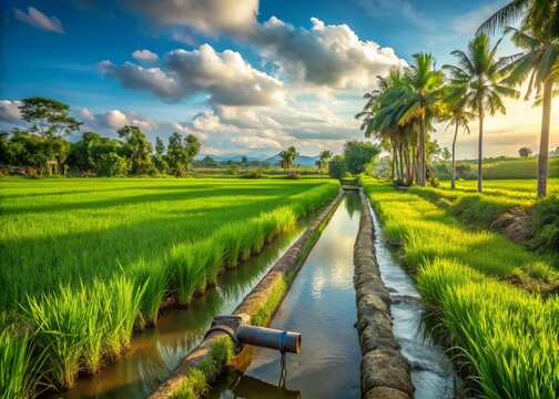 Documenting Cilacap Indonesia's Rural Landscape: Roadside Irrigation for Rice Fields in October 2024