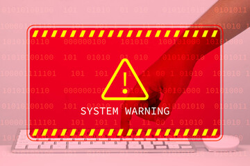 A digital system warning displayed on a screen, alerting users of a potential issue, accompanied by...