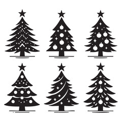 Obraz premium Set of Christmas tree silhouette collection