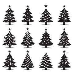 Obraz premium Set of Christmas tree silhouette collection
