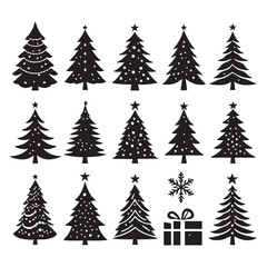 Obraz premium Set of Christmas tree silhouette collection