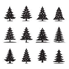 Obraz premium Set of Christmas tree silhouette collection