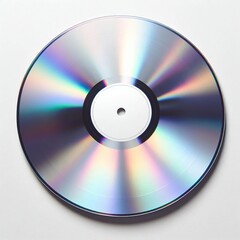 silver iridescent vinyl disc, highly iridescent, subtle gradient with lighter colors, minimalistic and luxurious design, metallic shine, isolated on a white background