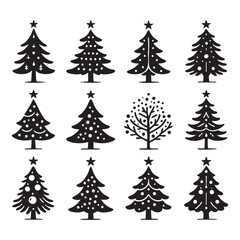 Obraz premium Set of Christmas tree silhouette collection