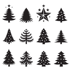 Obraz premium Set of Christmas tree silhouette collection
