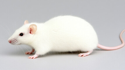 Muscular white rat in clean lab environment, showcasing its features