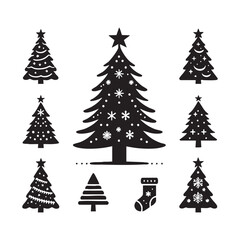 Obraz premium Set of Christmas tree silhouette collection