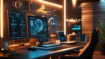 Futuristic Command Center: Advanced Technology in a Cozy Workspace