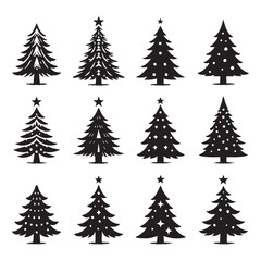 Obraz premium Set of Christmas tree silhouette collection