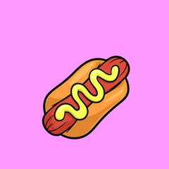 Hotdog with Mustard Fast Food Illustration