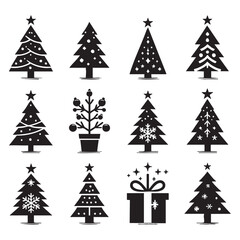 Obraz premium Set of Christmas tree silhouette collection
