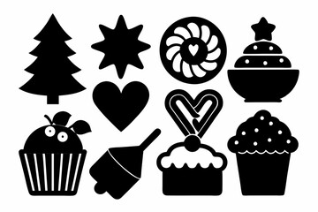 Set of objects silhouettes for Holiday Sugar Cookies with Frosting on a white background 