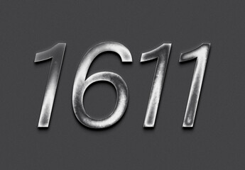 Chrome metal 3D number design of 1611 on grey background.