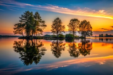 Serene Reflections of Trees in a Lake at Dusk &ndash; Capturing the Beauty of Low Light Photography