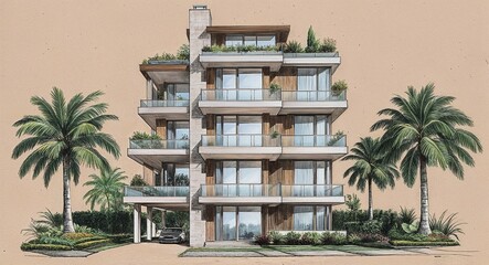 Obraz premium High rise penthouse house hand drawing