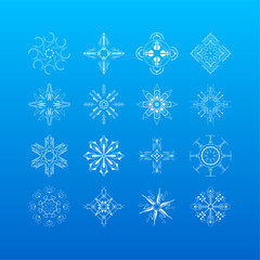 Set White Colleciton Line Snowflake Winter Decoration Elements Vector Design Style