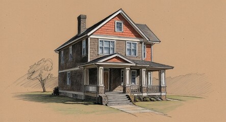 Octagon shaped house hand drawing