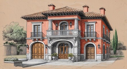 Obraz premium Spanish style casa hand drawing