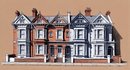 Fototapeta premium Victorian terrace house hand drawing