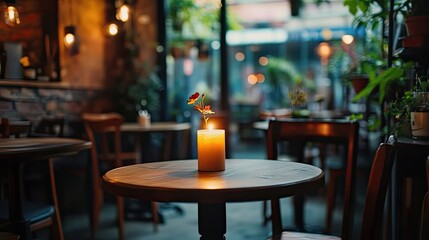 A Single Candle on a Table in a Dimly Lit Restaurant