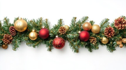 Christmas garland with golden and red ornaments on white background christmas pineapple festival.