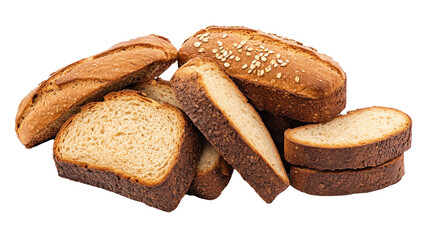 Naklejka premium Freshly Baked Bread Loaves and Slices Displayed Together