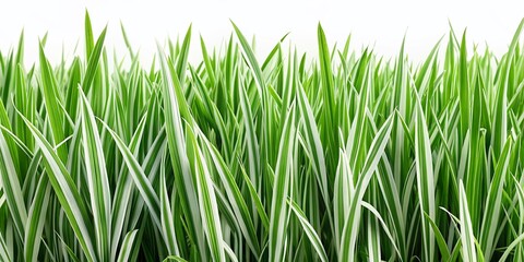 Fototapeta premium Decorative Green Grass with White Stripes Isolated on a White Background for Landscape Design, Floral Arrangements, and Nature-Inspired Projects