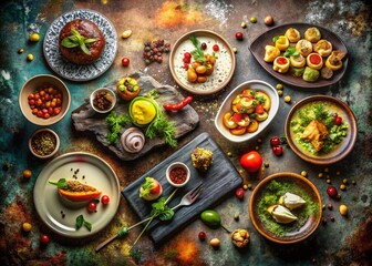 Delicious Gourmet Dishes with Vector Grunge Background for Stunning Food Photography